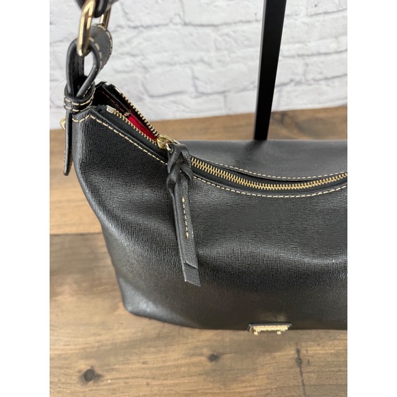 Dooney & Bourke Black Saffiano Leather Hobo Shoulder Bag Gold Hardware Logo - Picture 3 of 16